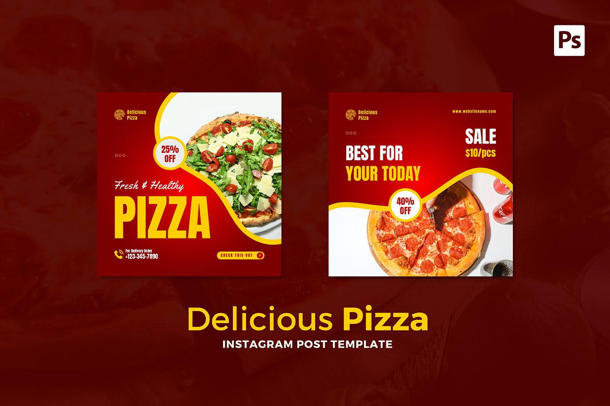 Delicious Pizza Instagram Post, a Social Media Template by CavenArt (Photo 2 of 5)