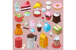 Dessert Cake Vector Drink Coffee Or Tea With Baked Cupcake And Sweet Doughnut In Cafe Illustration Set Of Coffeecups And Caked Biscuits From Menu In C