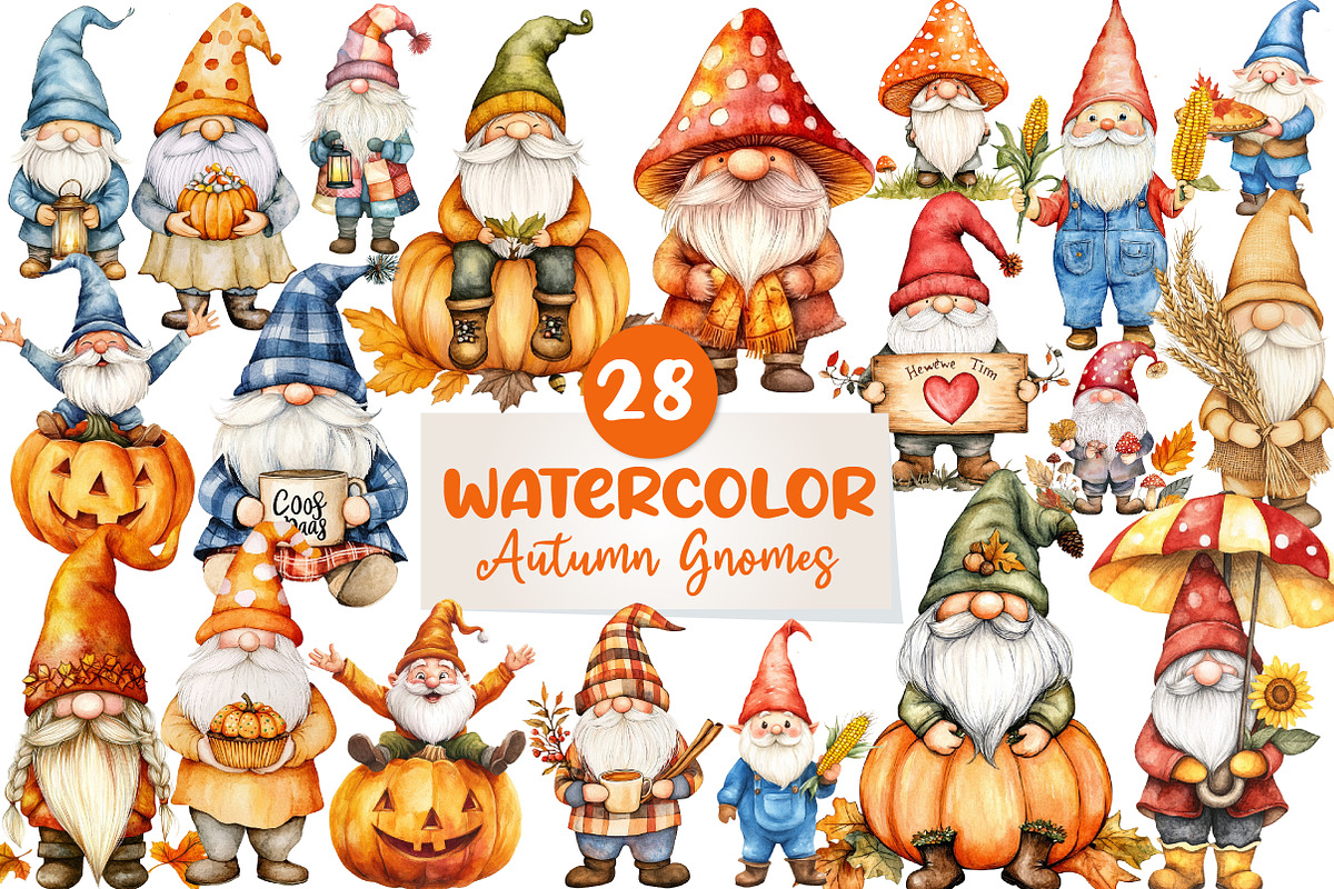 Autumn Gnomes Clipart, an Illustration by CreationArt (Photo 1 of 5)