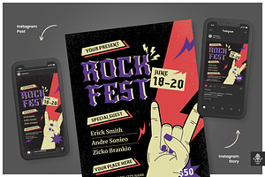 Rock Fest - Music Party Flyer Set, a Flyer Template by SquidPixey