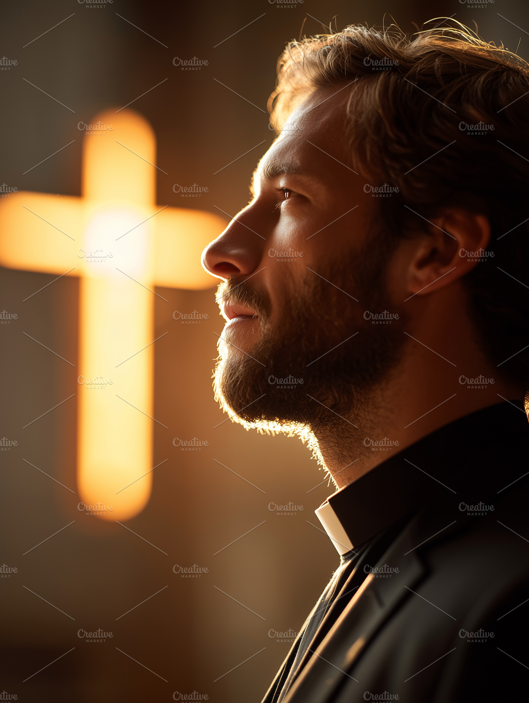 Thoughtful priest stands in profile, a Person Photo by MistyDay