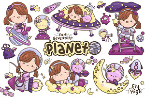 Astronauts Girl Galaxy And Space