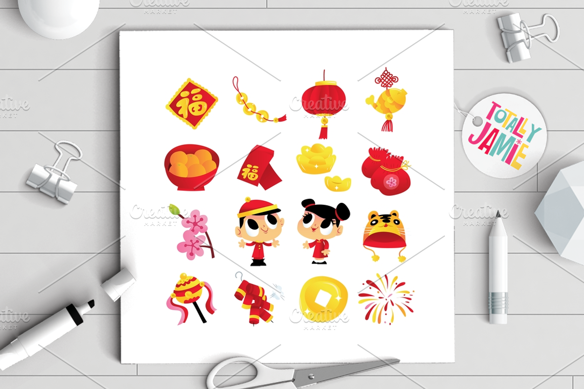 Super Cute Chinese New Year Set, a Decorative Illustration by totallyjamie