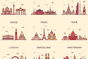 Set of 9 Europe cities skylines, an Illustration by TheMountBirdStudio (Thumbnail 1 of 2)