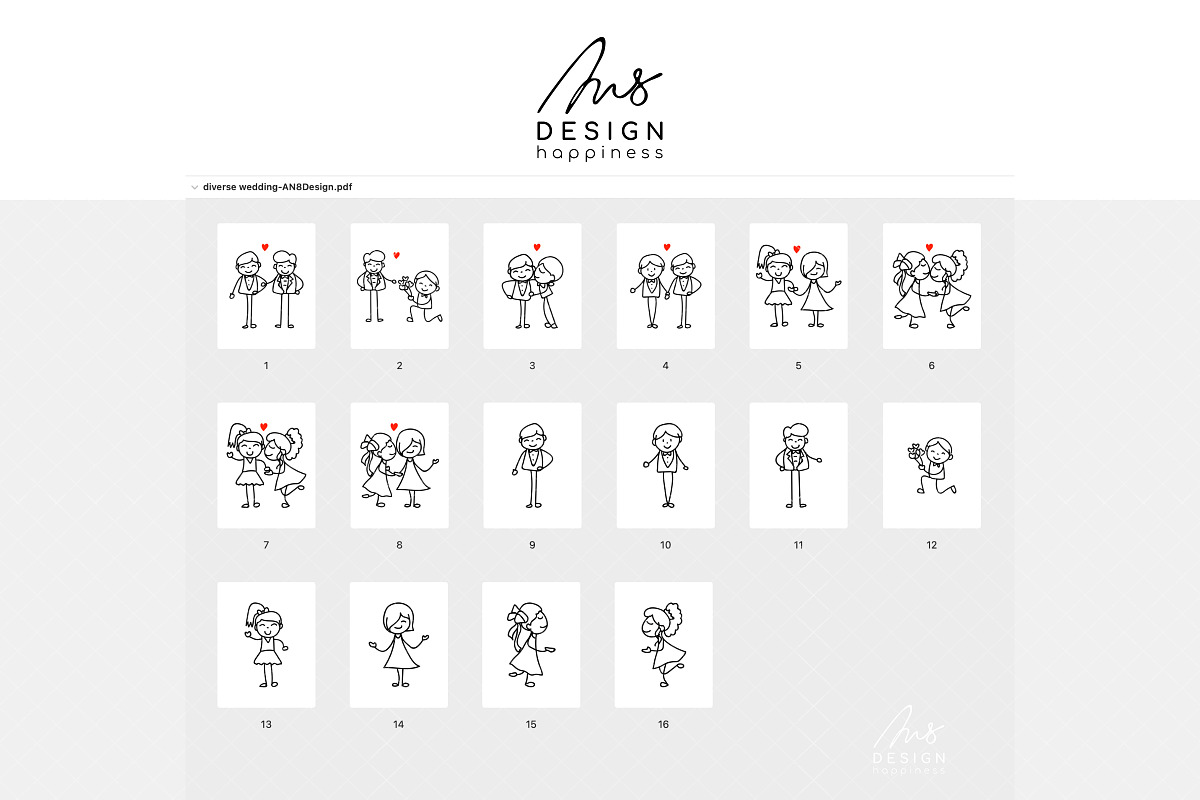 16 Diverse wedding couple SVG bundle, a Graphic by Atthameeni (Photo 4 of 5)