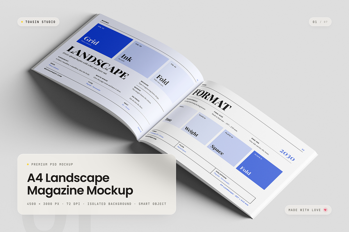 A4 Landscape Magazine Mockup, a Books & Magazine Mockup by Toasin Studio (Photo 1 of 7)