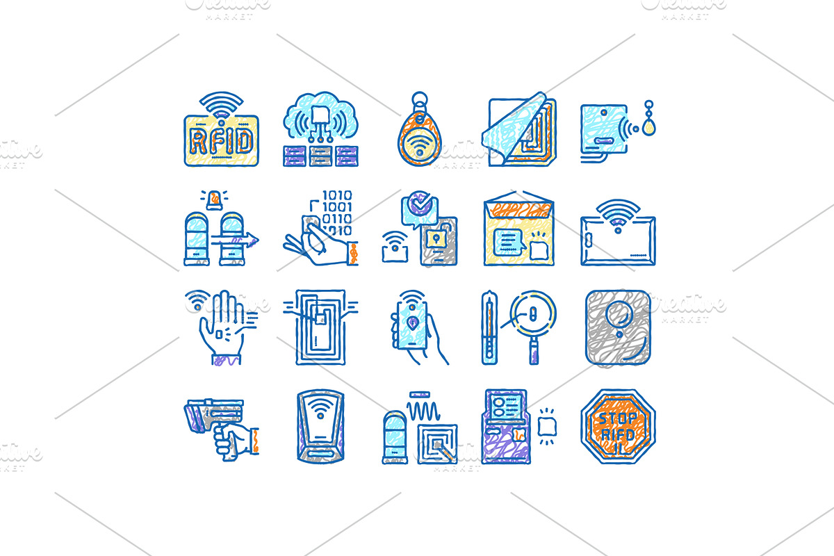 Rfid Chip Technology set Icons hand, an Object Illustration by pikepicture