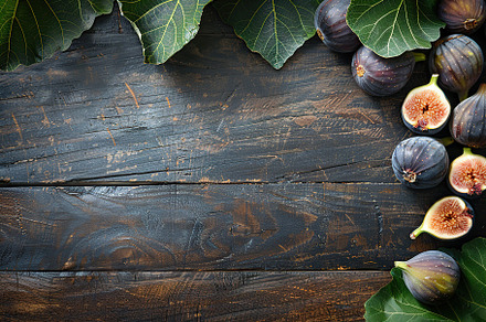 Fresh figs with copyspace on wooden table, a Food & Drink Photo by AlyaAnd
