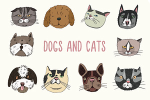 Cute Dogs And Cats Illustrations