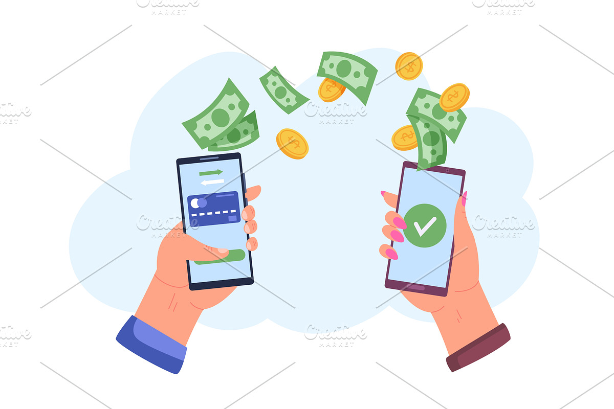 Phone money transfer. Hand hold, a Technology Illustration by Stock-Smart-Start