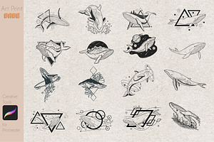 Whale Line Art Stamps Minimal Tattoo