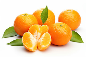 Fresh mandarins with green leaves isolated white background, a Food & Drink Photo by AlyaAnd