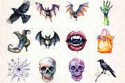 Watercolor Brush Doodle Halloween, an Illustration by DreamCafeArt (Thumbnail 2 of 4)