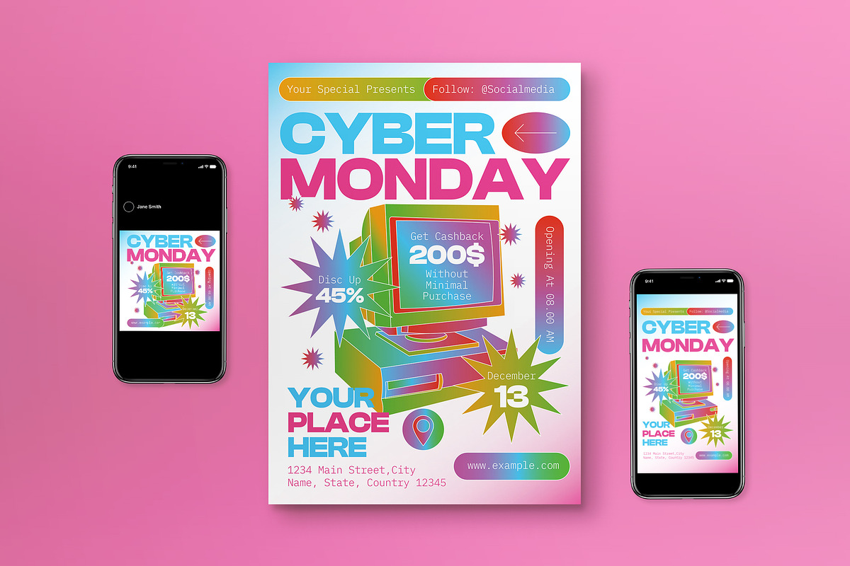 Blue Pink Y2K Cyber Monday Flyer Set, a Flyer Template by graphicook (Photo 1 of 6)