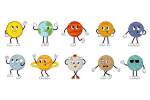 Groovy planet characters. Vintage, an Illustration by Valerie Bodnar