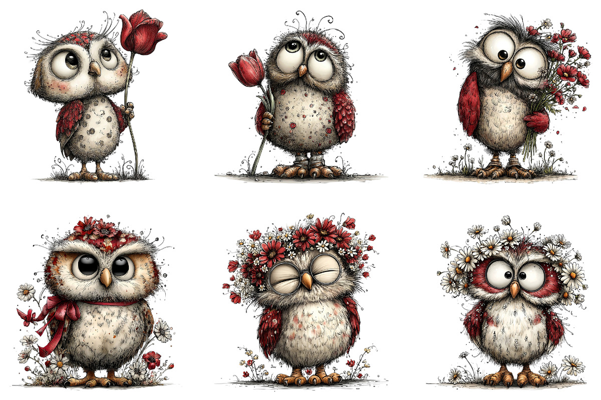Whimsical Owls Spring Clipart, an Illustration by CraftArtStudio (Photo 2 of 6)