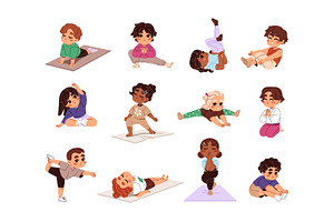 Cute kids doing sports exercises set, a Person Illustration by PaperTrident