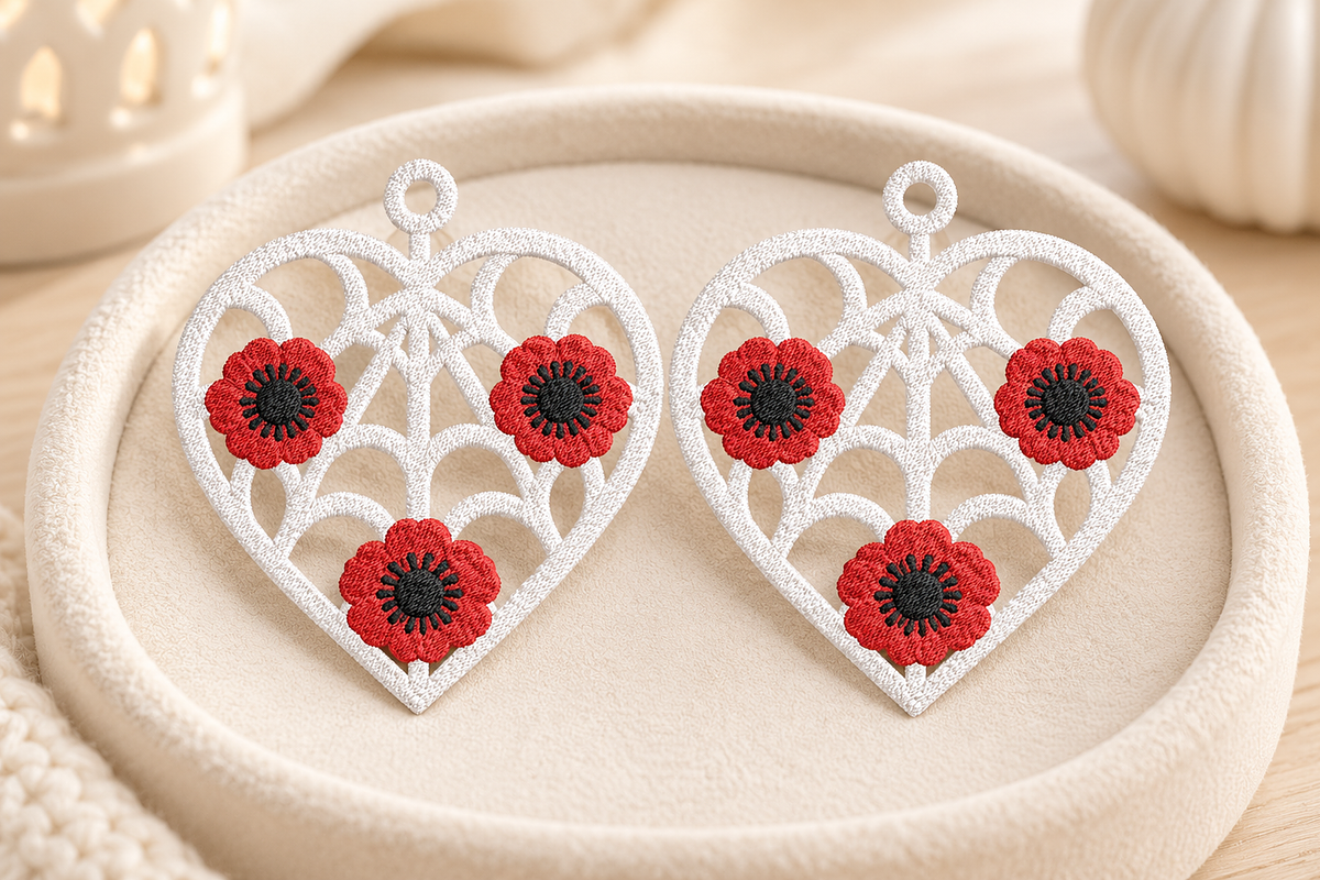 Flower Heart Earrings Embroidery, an Object Graphic by Craft Nest (Photo 4 of 4)