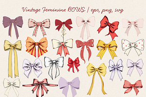 Vintage Feminine Bows Vector Set