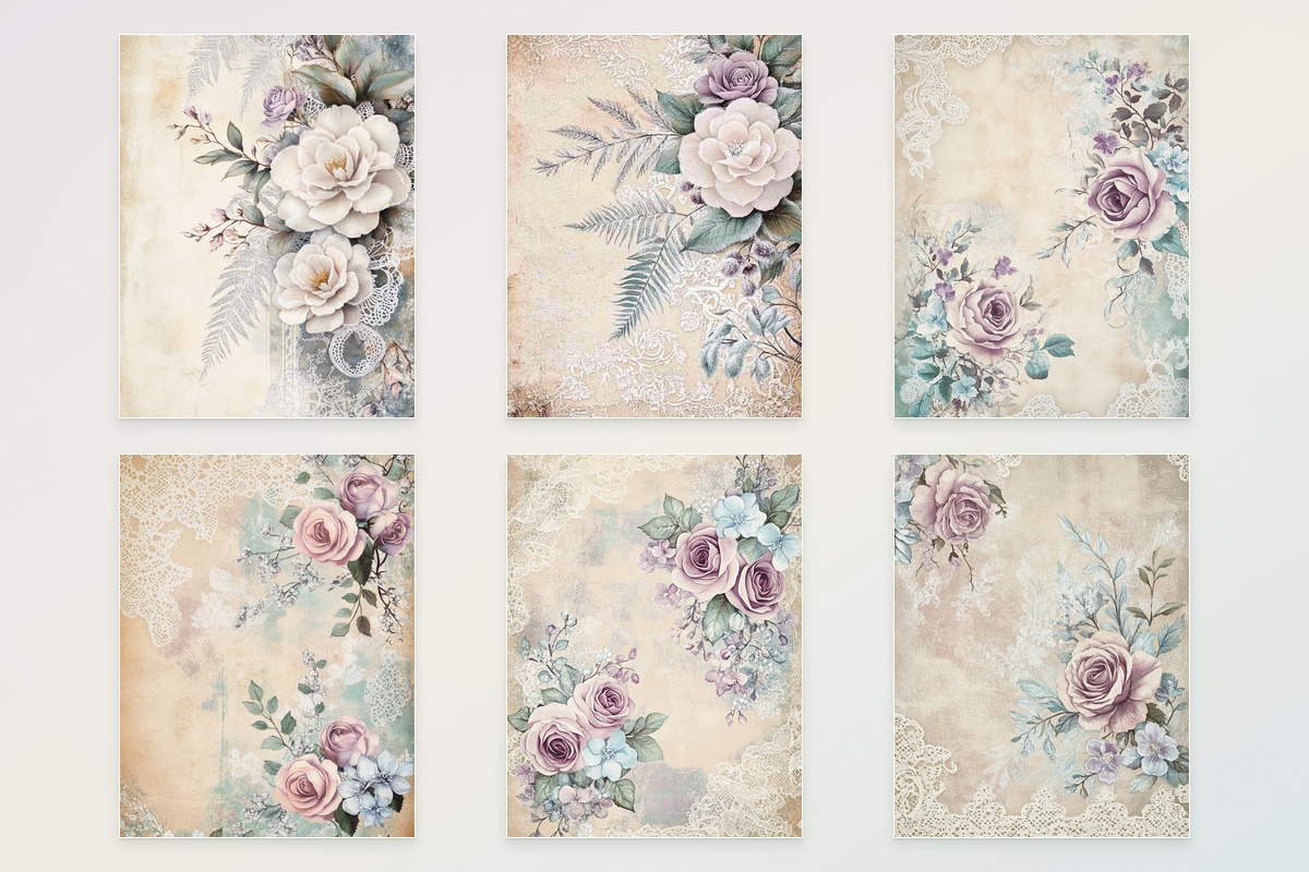 Winter Frosted Lace & Floral Printable Paper – Vintage Botanical ...