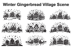 Gingerbread Winter Village Set