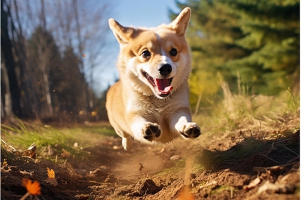 Snowy Running funny fluffy dog in, an Animal Photo by Ylivdesign