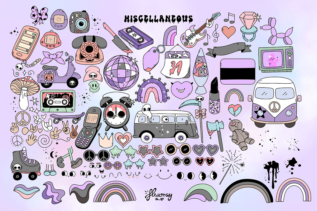 Pastel Goth Halloween creepy bundle, a Seasonal Illustration by Huxmay (Photo 8 of 16)