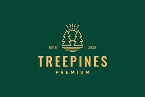 trees pines forest lake sunset logo, a Branding & Logo Template by devastd