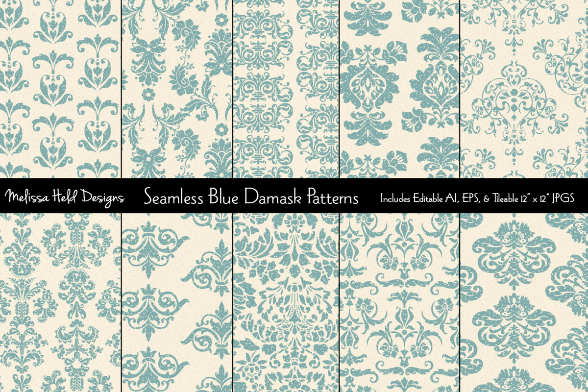 Seamless Blue Damask Patterns