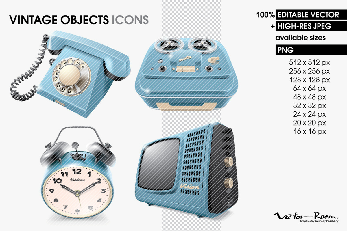 Vintage Objects Icons, an Icon by Vector Room