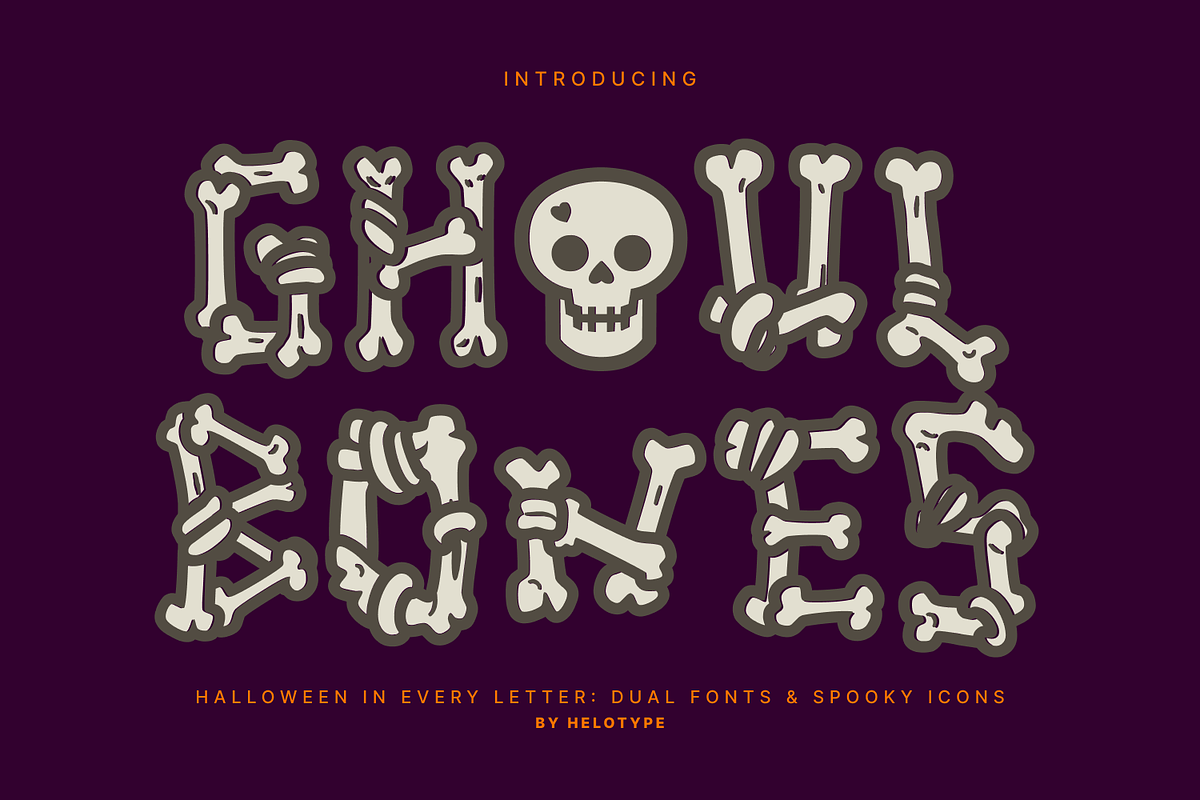 Ghoul Bones Display Font, a Symbol Font by Helotype (Photo 1 of 6)