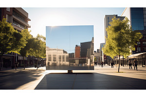 reflection silver square ai, an Architecture Photo by pikepicture