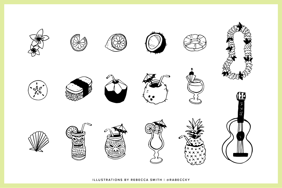 Hand Drawn Tiki Luau Illustrations, a Food Illustration by rabeccky (Photo 3 of 7)