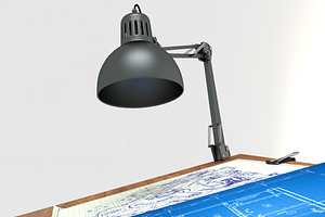 Blueprint Desk With Lamp