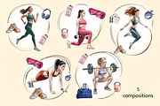 Fitness Women Clipart Set, a Sport Illustration by IrynaPanashii (Thumbnail 4 of 6)