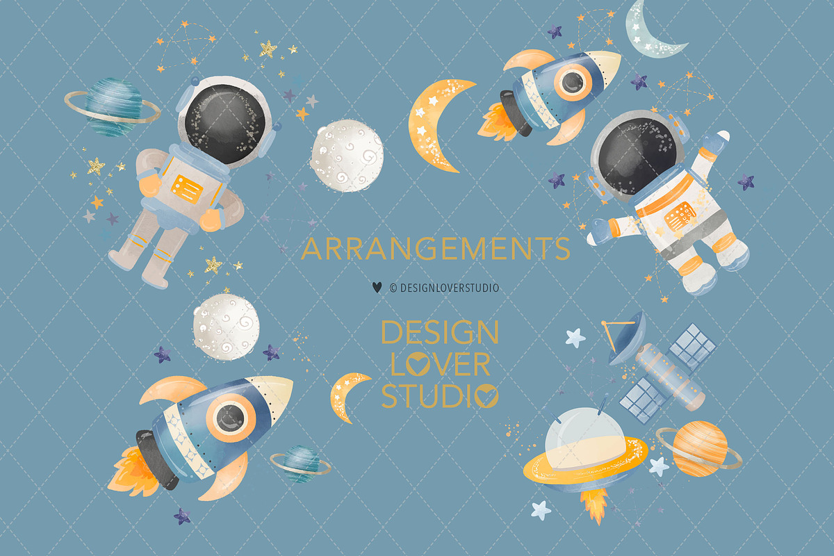 Watercolor Astronaut Space design, an Illustration by designloverstudio (Photo 3 of 3)