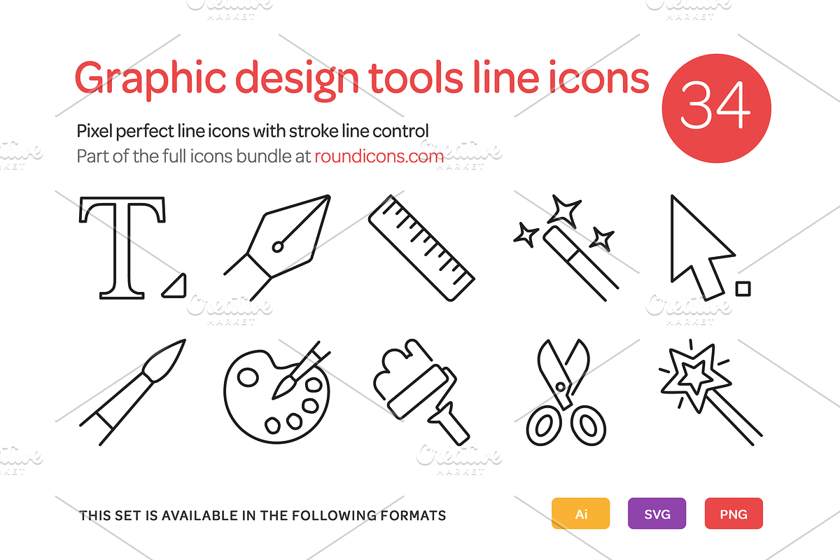 Graphic Design Tools Line Icons Set