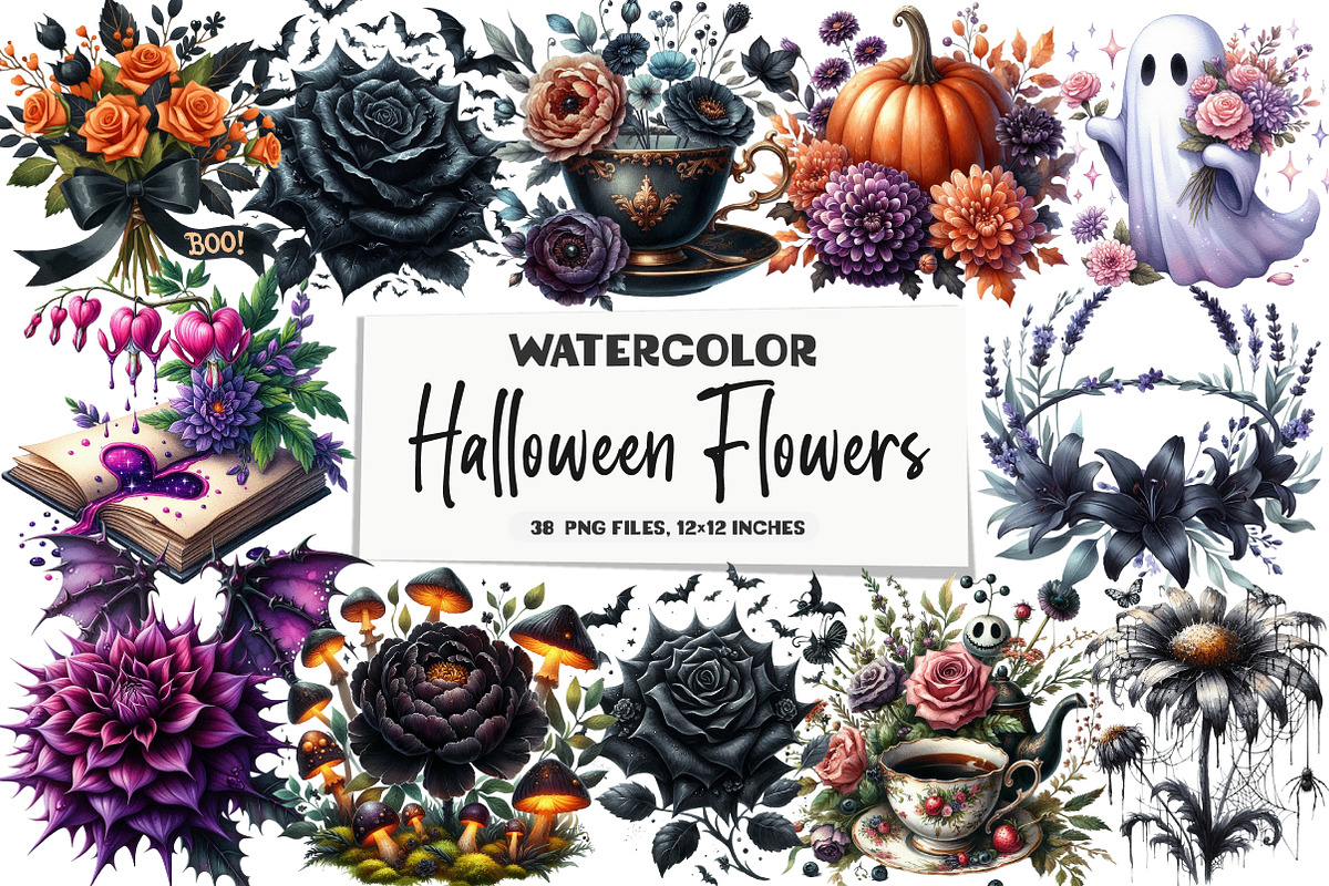 Halloween Flowers Clipart, an Illustration by DreamArtGraphic (Photo 1 of 5)