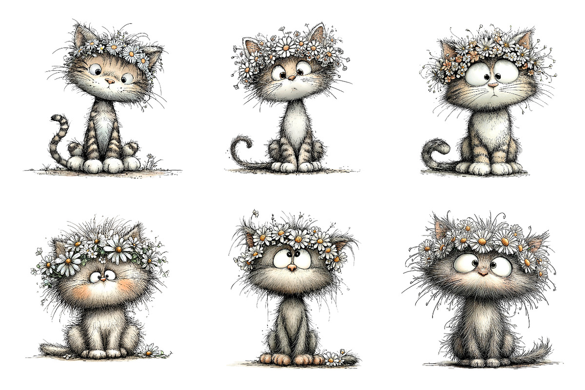 Whimsical floral spring cat clipart, an Illustration by SinaCreation (Photo 3 of 11)