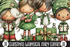 Christmas Whimsical Fairy Clipart, an Illustration by Designking