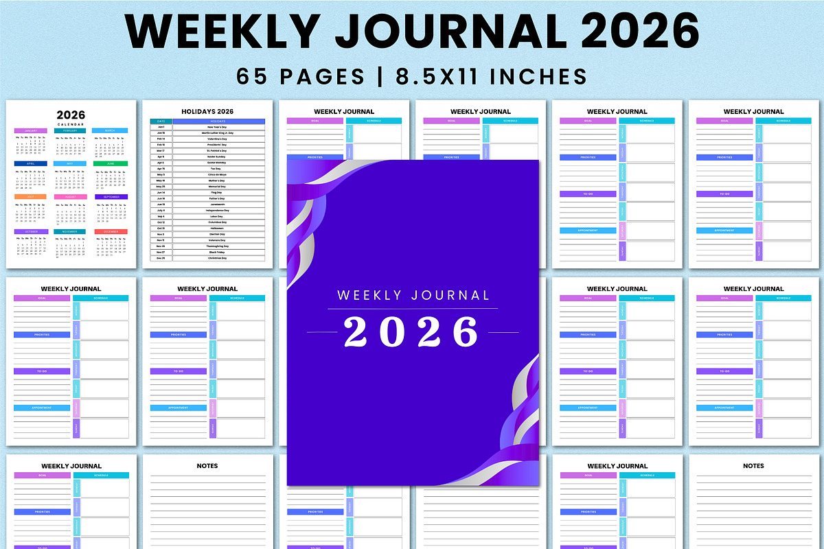 Weekly Journal 2026 KDP Interior, a Stationery Template by Shumaya (Photo 1 of 4)
