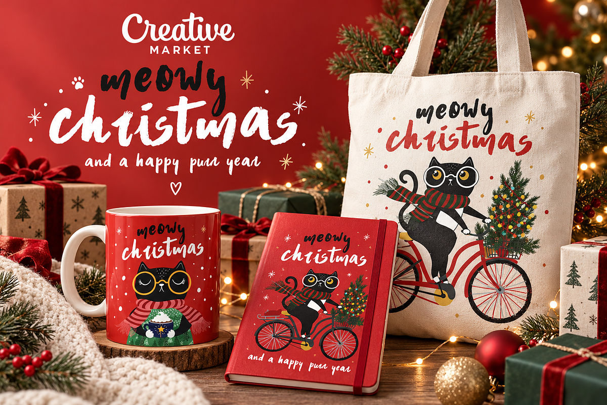 New year black cat.Christmas pattern, an Animal Illustration by StudioLondon (Photo 1 of 3)