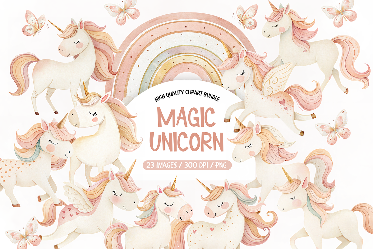 Watercolor Unicorn Clipart, an Illustration by TatiMockup (Photo 1 of 4)