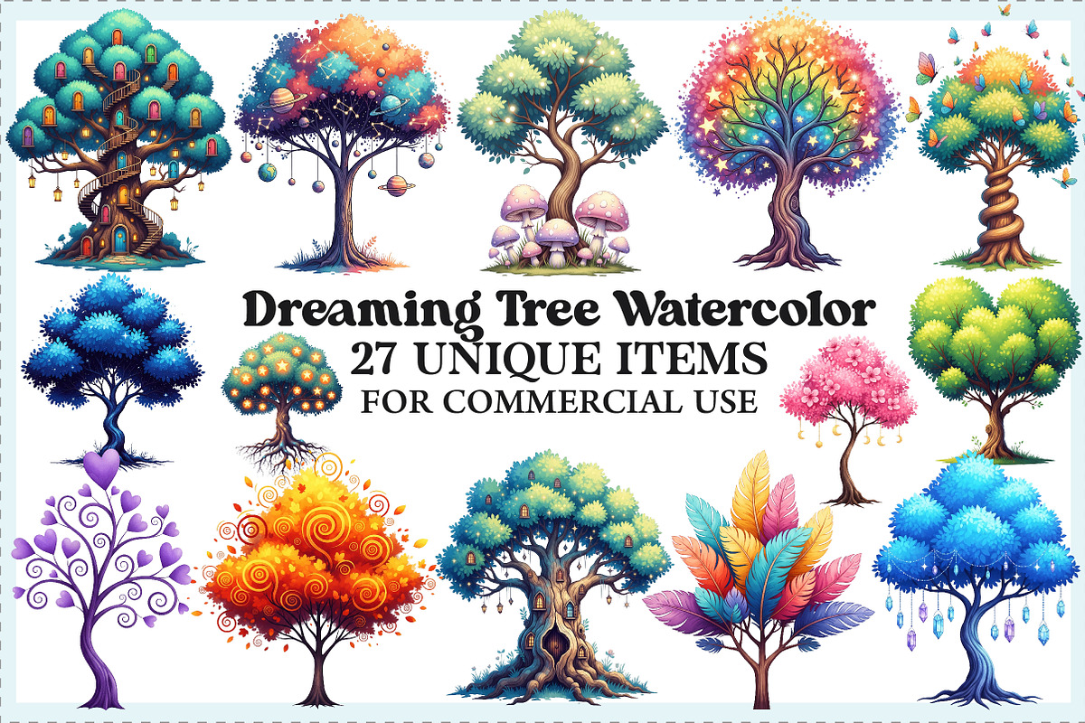 Dreaming Tree Watercolor Clipart, an Illustration by Craft Nest (Photo 1 of 8)