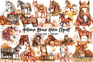 Autumn Brown Horse Clipart, an Illustration by Libby Wishes