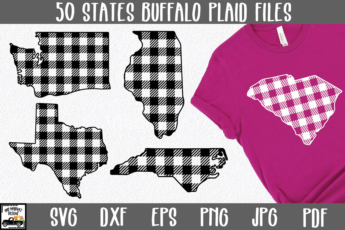 50 States SVG Bundle - Buffalo Plaid, an Illustration by OldMarket Designs (Photo 1 of 12)