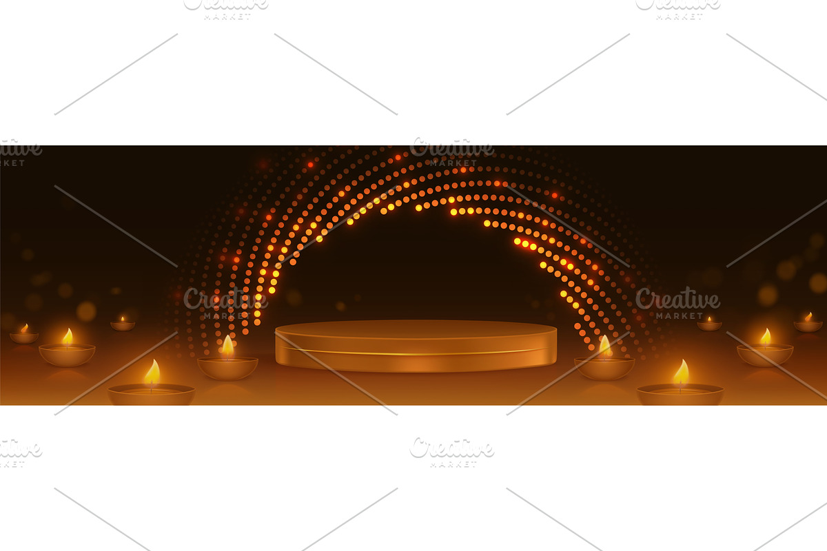 Golden podium with Diwali lantern, an Object Illustration by art PVP - market