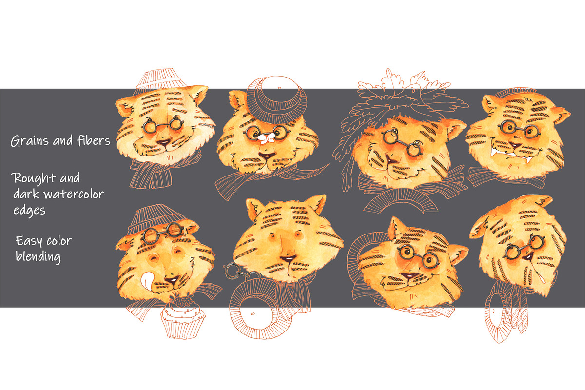 A set of tigers. Watercolor., an Animal Illustration by Novikova Lida (Photo 4 of 4)