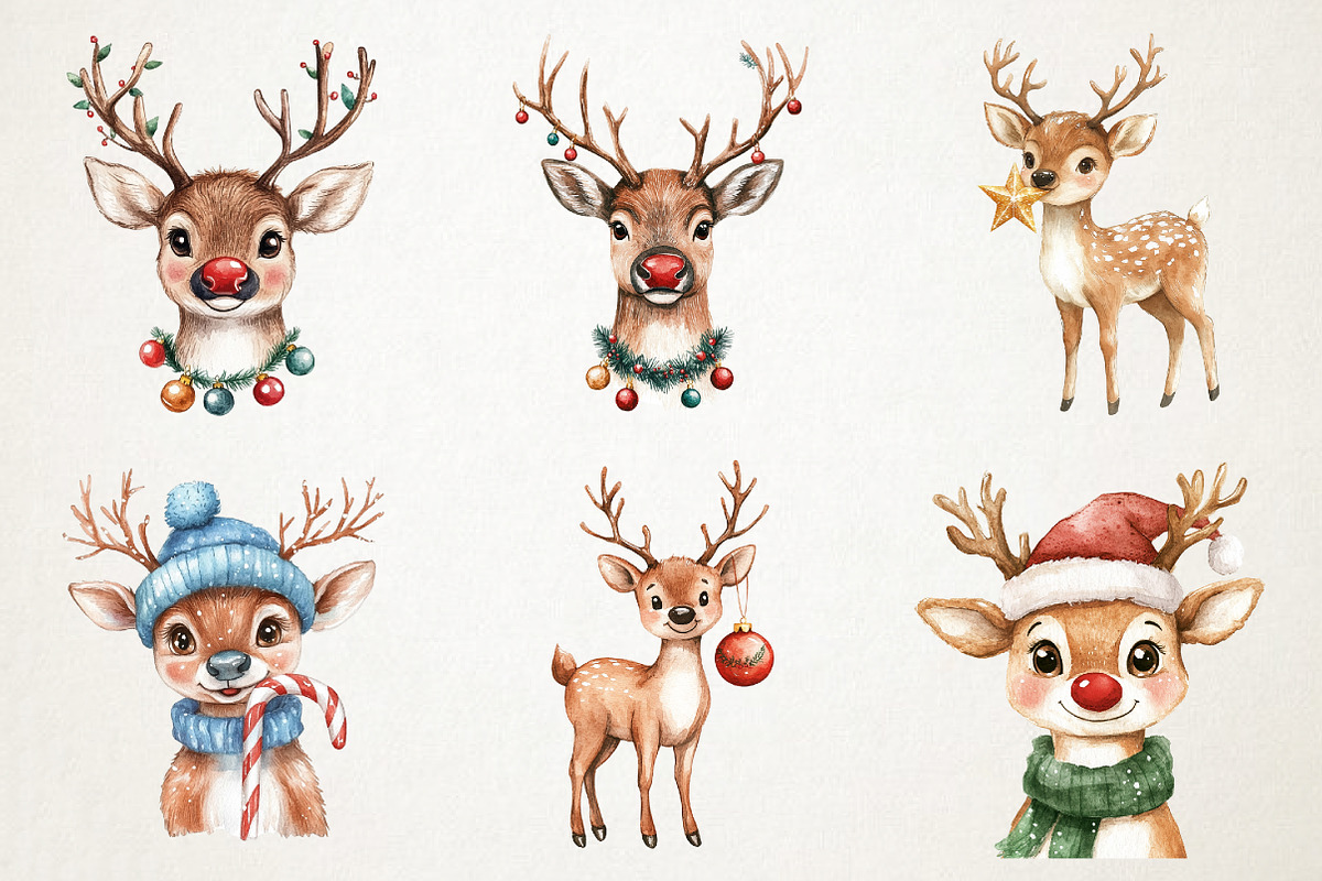 Christmas Reindeer Watercolor Clipar, an Illustration by RobertsArt (Photo 5 of 7)