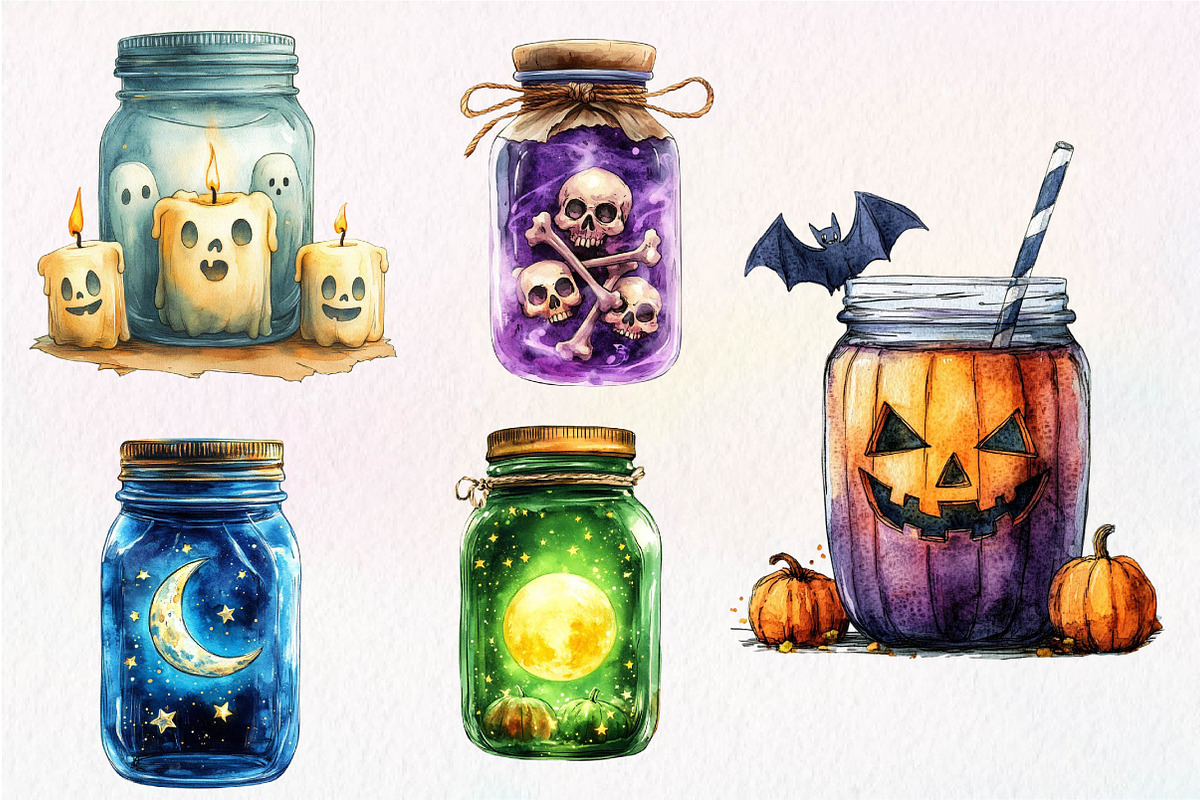 Halloween Mason Jar Clipart, an Illustration by Dream Creation (Photo 7 of 7)